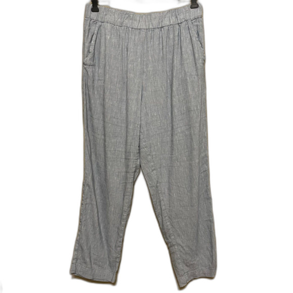 Lou & Grey Crosshatch Softstretch Linen Pants Womens Size Medium Blue Pull On - Picture 1 of 9